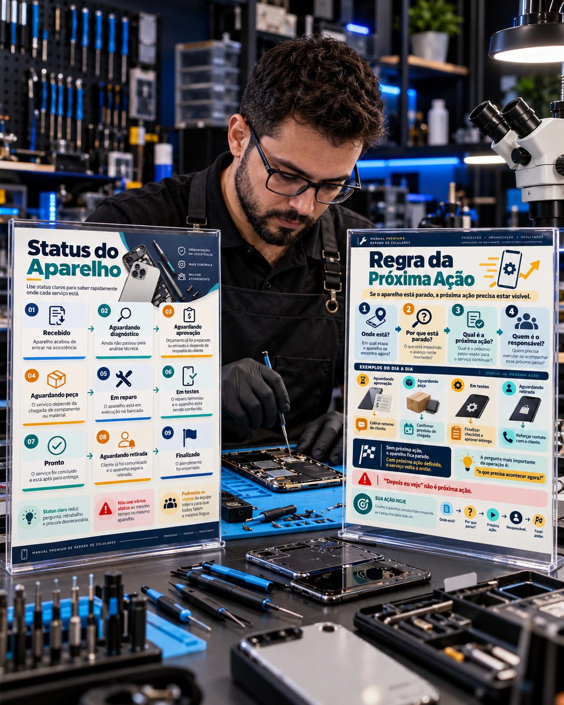 Ficha do Manual Operacional sendo preenchida na rotina da assistência técnica